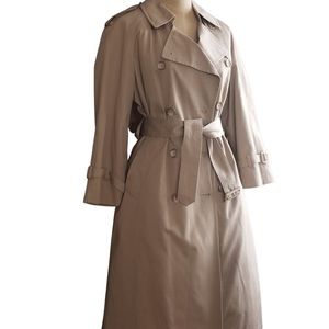 New London Fog tan maxi trench coat with zip-out lining